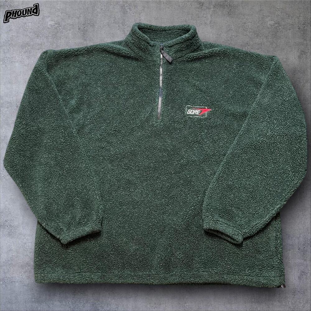 Gore Sweater Mens XL Green Sherpa Fleece Quarter Zip Pullover Warm Logo